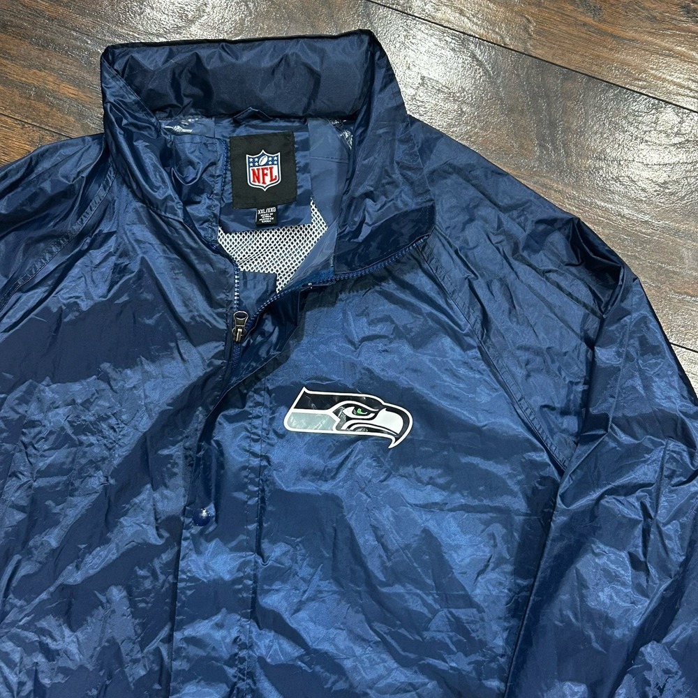 Seattle Seahawks NFL Jacket Men's Size XXL Full Zip/Snap Navy Windbreaker Rain